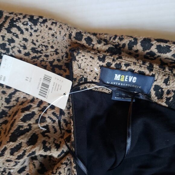 Anthropologie MAEVE PUFF SLEEVES ANIMAL PRINT CUT OUT MINI DRESS SIZE 14 - Picture 9 of 16